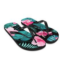 Load image into Gallery viewer, Epic Flops (Black - Turquoise/Pink Hibiscus)