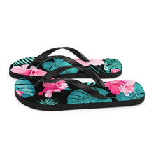 Load image into Gallery viewer, Epic Flops (Black - Turquoise/Pink Hibiscus)