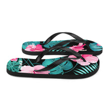 Load image into Gallery viewer, Epic Flops (Black - Turquoise/Pink Hibiscus)